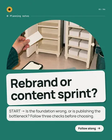 Cupboard check branching notes: a carousel template from the Template Foundry, on a sample brand