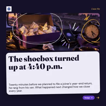 Case file shoebox: a carousel template from the Template Foundry, on a sample brand