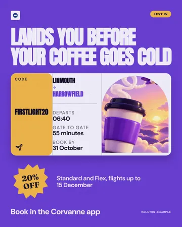 Boarding pass breakout: a single post template from the Template Foundry, on a sample brand