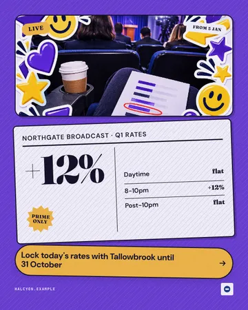 Live rate card: a single post template from the Template Foundry, on a sample brand