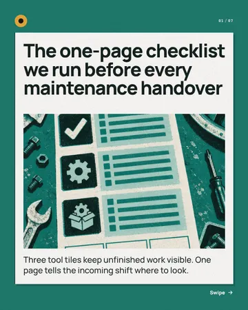 The Handover Manifest: a carousel template from the Template Foundry, on a sample brand