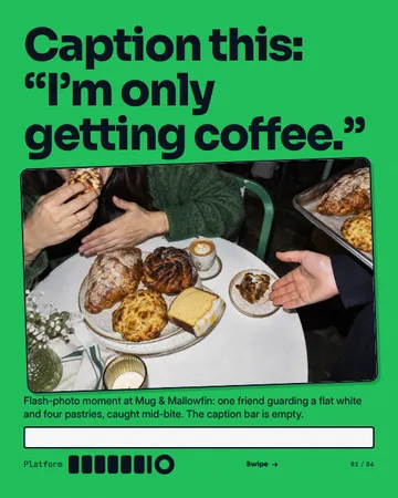 Only Coffee Evidence: a carousel template from the Template Foundry, on a sample brand