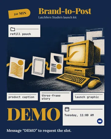 Desktop Demo Collage: a single post template from the Template Foundry, on a sample brand